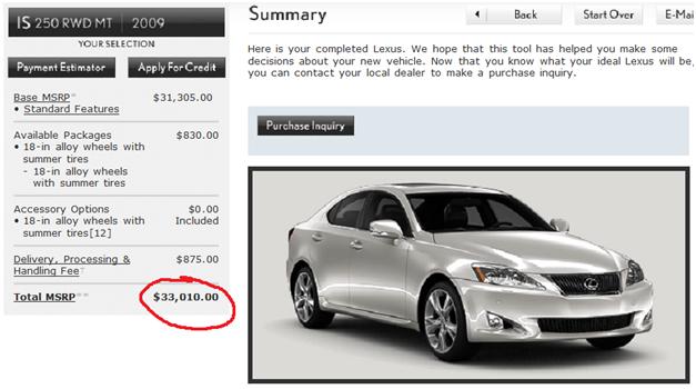 lexus IS 250 - USA 2009